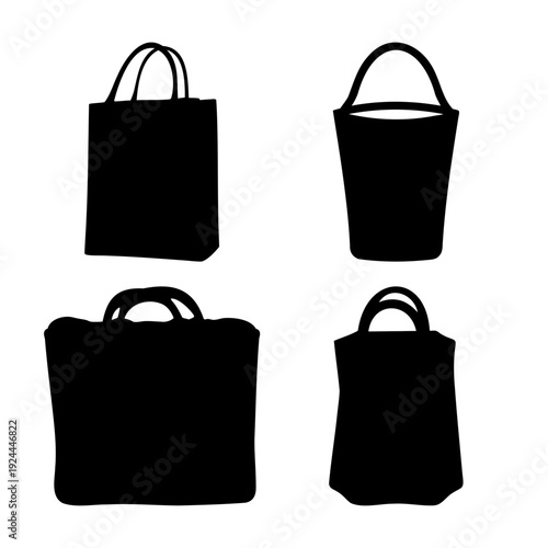 Diverse collection of black silhouettes showcasing various bags and carrying containers with handles