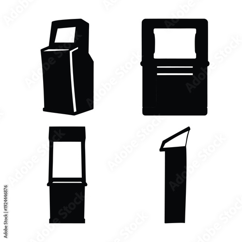 A collection of diverse kiosk and self-service terminal silhouettes for various applications