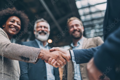 Entrepreneurs Shake Hands in a Meeting to Celebrate a New Partnership in a Modern Office Space During the Daytime Hours of Spring Generative AI
