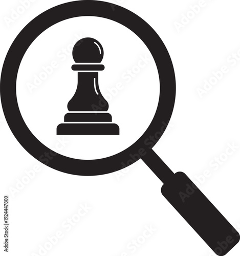 Magnifying Glass Over Chess Pawn Strategy Concept