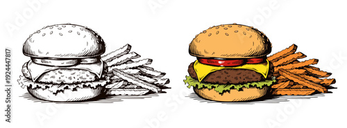 Wallpaper Mural Illustration of a Burger and Fries with a Simple yet Appetizing Composition Torontodigital.ca