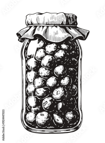 Wallpaper Mural A jar filled with preserved lychees seen from a straightforward viewpoint in a simple illustration style Torontodigital.ca