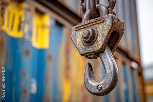 Crane Hook Lifts Shipping Container at Port During Daylight Generative AI