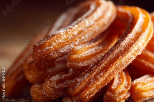Fresh Churros Are Stacked on a Wooden Serving Board With Sugar Coating and a Warm Golden Color During a Cozy Afternoon Gathering in a Cafe Generative AI