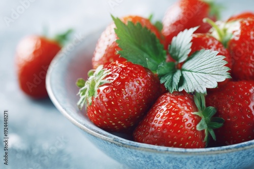Fresh Strawberries Placed in a Ceramic Bowl on a Table Ready for Eating or Serving at Any Time Generative AI