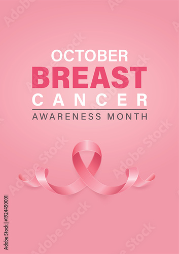 Breast Cancer Awareness Vertical Pink Poster, Vector Illustration. October Pink Silk Ribbon Illustration. Breast Cancer Awareness Month Banner, Silk Realistic Pink Ribbon. Health Campaign Background