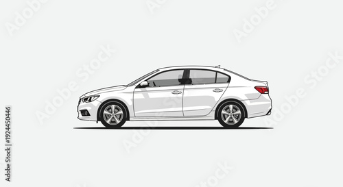 Clean white sedan car illustration against white background vector graphics