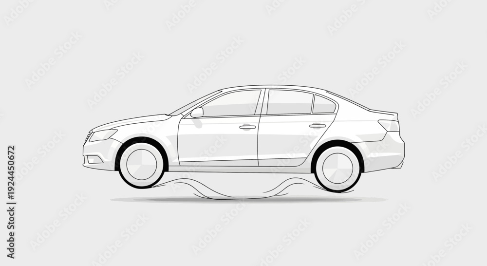 Fototapeta premium Clean vector illustration of a sedan car floating above the ground in motion