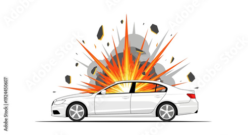 Car explosion illustration vector image of automobile and blast