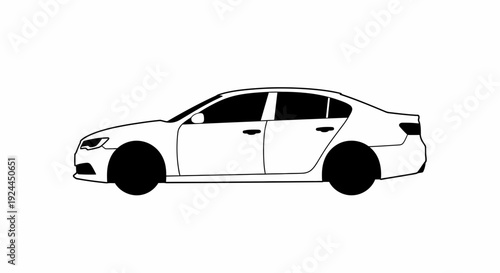 Clean sedan illustration side view isolated on white background