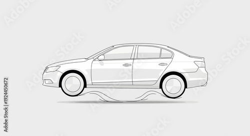 Clean vector illustration of a sedan car floating above the ground in motion