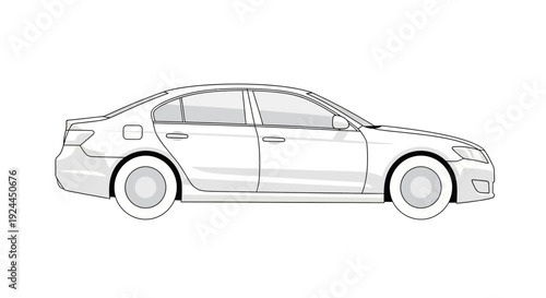 Clean vector illustration of a sedan automobile with white color outline