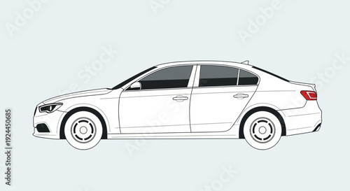 Clean vector illustration of a white sedan car in profile view