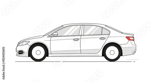 Clean vector illustration of a white sedan car in profile view