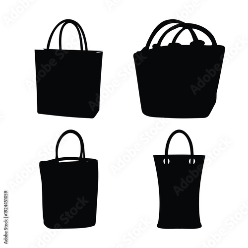 A diverse collection of black silhouettes showcasing various shopping and tote bag designs