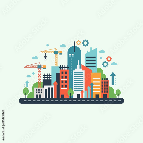 Colorful City Buildings and Construction.