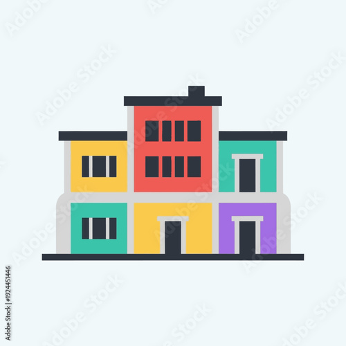 Colorful cartoon house with multiple rooms.