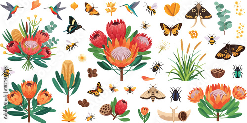 Seamless floral vector illustration set featuring a cute spring nature pattern with tulips, butterflies, and green leaves for a colorful summer wallpaper design collection