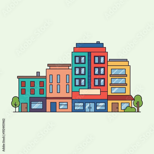 Colorful City Buildings Side By Side.