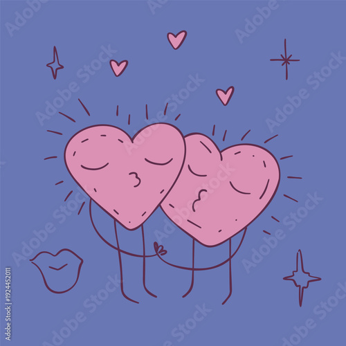 Two vector cute heart characters hugging. Suitable for social media posts, stories, website banners, email marketing campaigns, digital greeting cards, app icons, and messenger stickers.