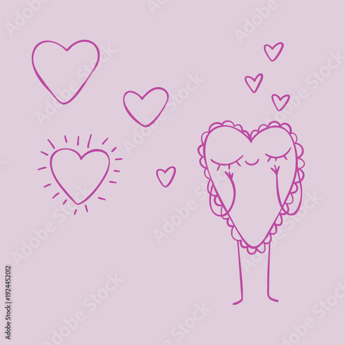 Heart character daydreaming. Vector line illustration. Suitable for sublimation printing and small-format products