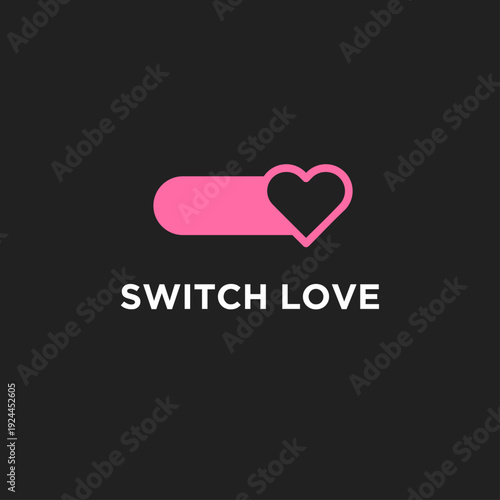 Minimalist Switch Love Concept with Pink Toggle and Heart Icon on Dark Background for Dating or Emotional Control