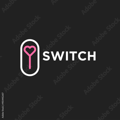 Modern SWITCH Logo with Pink Heart Power Icon on Dark Background for Branding