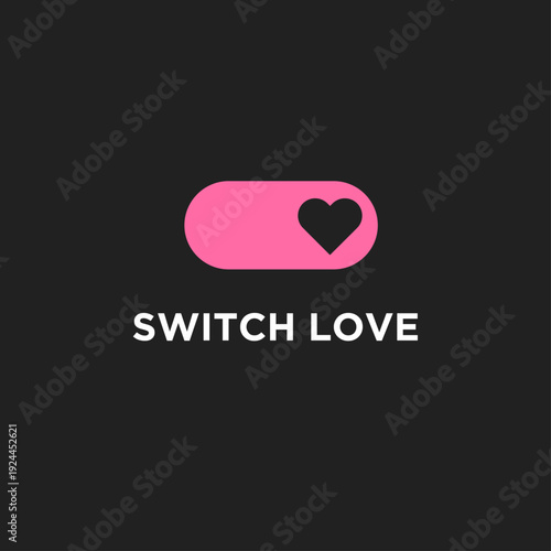 Switch Love On Toggle Button Graphic with Heart Icon and Text on Dark Background