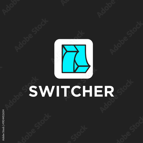 Modern Switcher Logo with Abstract Cyan Folded Graphic on Dark Background