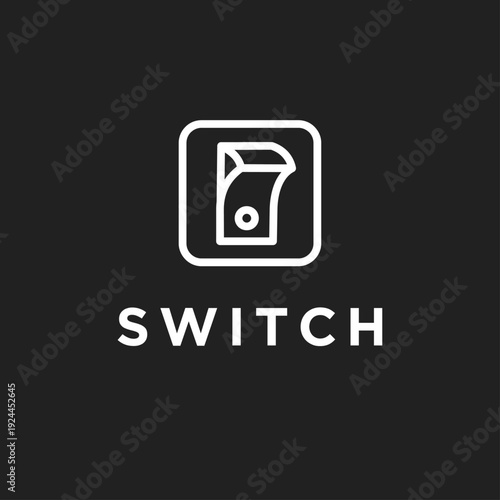 White Line Art Toggle Switch Icon with 'SWITCH' Text on a Dark Background, Representing On/Off Functionality and Digital Control