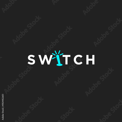 Switch Word with Glowing Light Bulb Icon on Dark Background Representing Idea or Activation