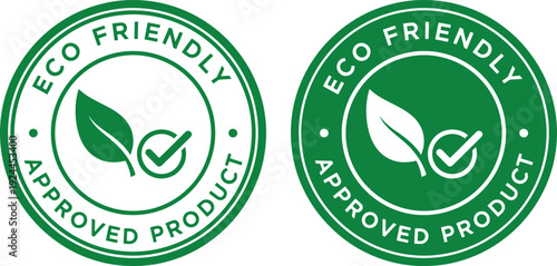 Eco Friendly Approved Product Badge with Green Leaf and Check Mark Seal Design for Sustainable Certification Concept of Organic Quality and Environmental Responsibility