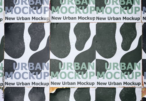 Real photo of Urban Wall With Blank Posters. PSD mockup