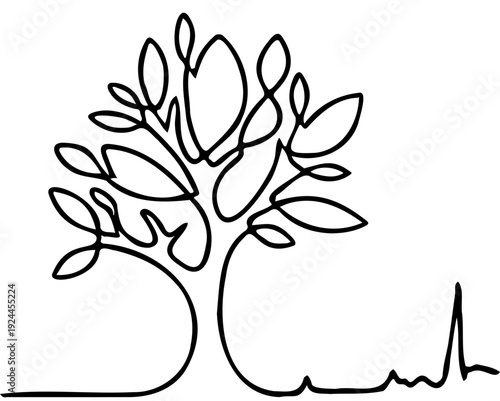 Minimalist One Line Tree Vector Illustration Abstract Continuous Line Nature Logo Design