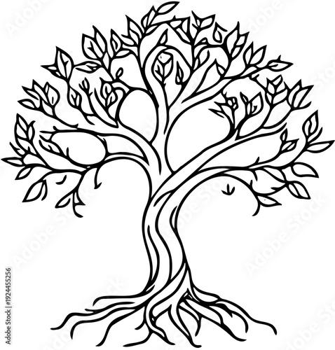 Minimalist One Line Tree Vector Illustration Abstract Continuous Line Nature Logo Design