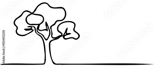 Minimalist One Line Tree Vector Illustration Abstract Continuous Line Nature Logo Design