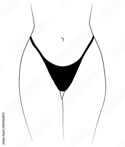 Bikini panties swimsuit woman black and white drawing