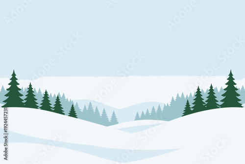 Paisaje invernal con pinos y colinas