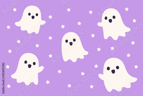 Fantasmitas amigables en fondo púrpura