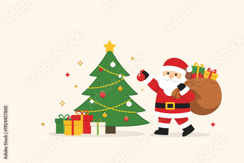 Santa decorando el árbol de Navidad