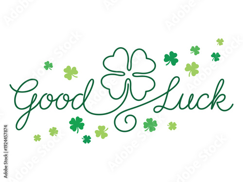 St patrick's day good luck green clover leaf script lettering sign