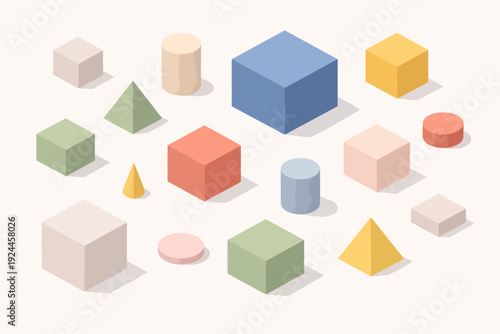 Formas geométricas flotantes en pastel