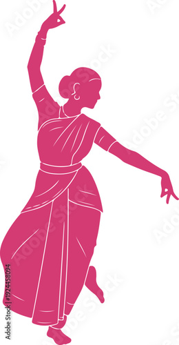 Graceful traditional Indian classical dancer performing elegant hand gestures in flowing saree pose