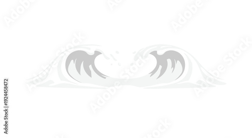 Two symmetrical, stylized white water waves crest towards each other, forming a subtle heart shape in their central convergence.