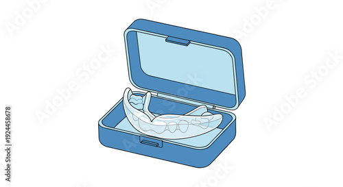 A clear, textured dental mouthguard is positioned inside an open, light blue rectangular case with a darker rim on a clean white background.