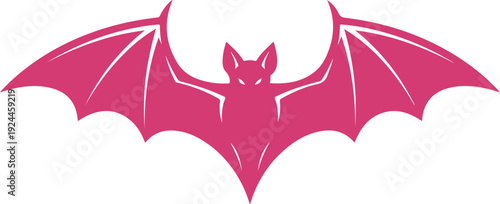 Vibrant pink bat silhouette with wings spread isolated on transparent background for creative projects