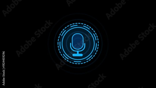 Digital Microphone Audio Signal Animation, Minimalist Microphone Icon Animated On Dark Background.