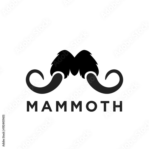 Abstract Black Mammoth Logo Icon with Stylized Tusks and Furry Silhouette