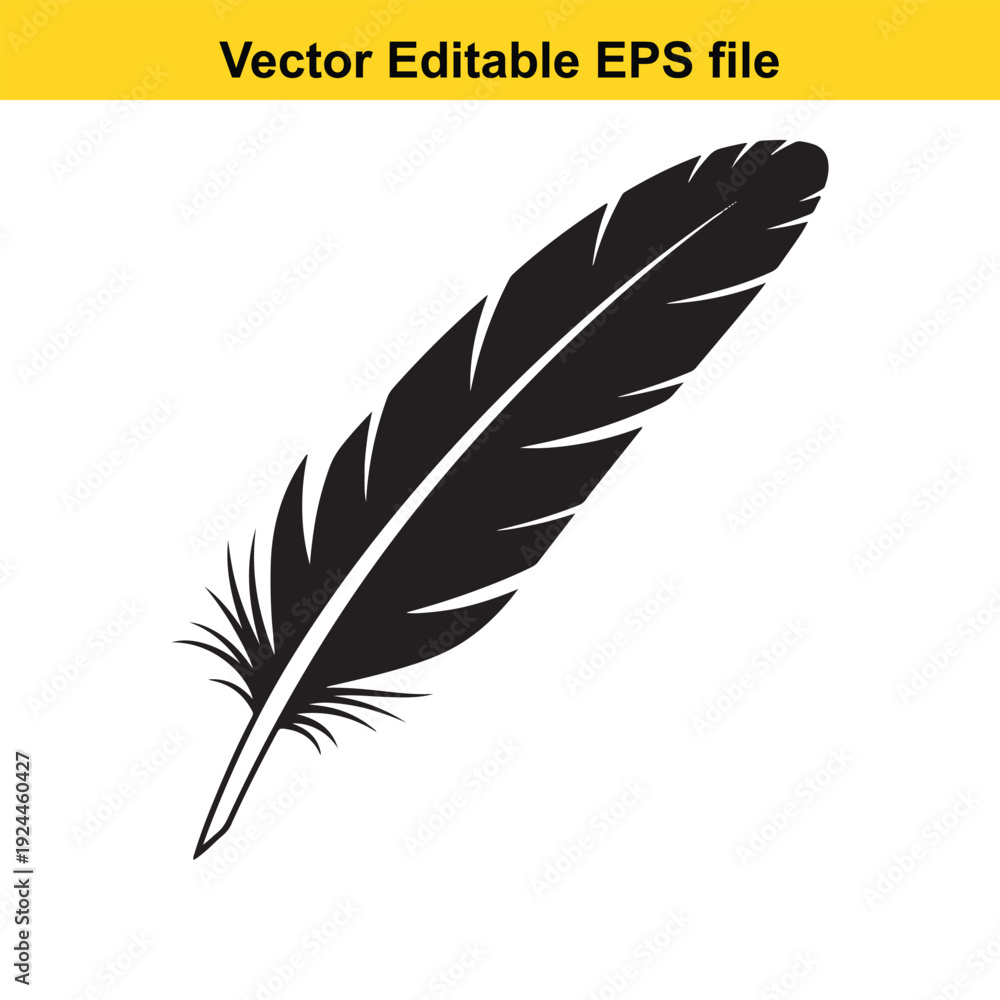 Obraz premium Black Feather Silhouette Icon Isolated on White Background