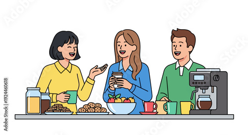 Happy Colleagues Coffee Break Office Pantry